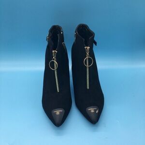 Black Rendy Zippers Ankle Boots Pointy Closed Toe Dress Short Shoes